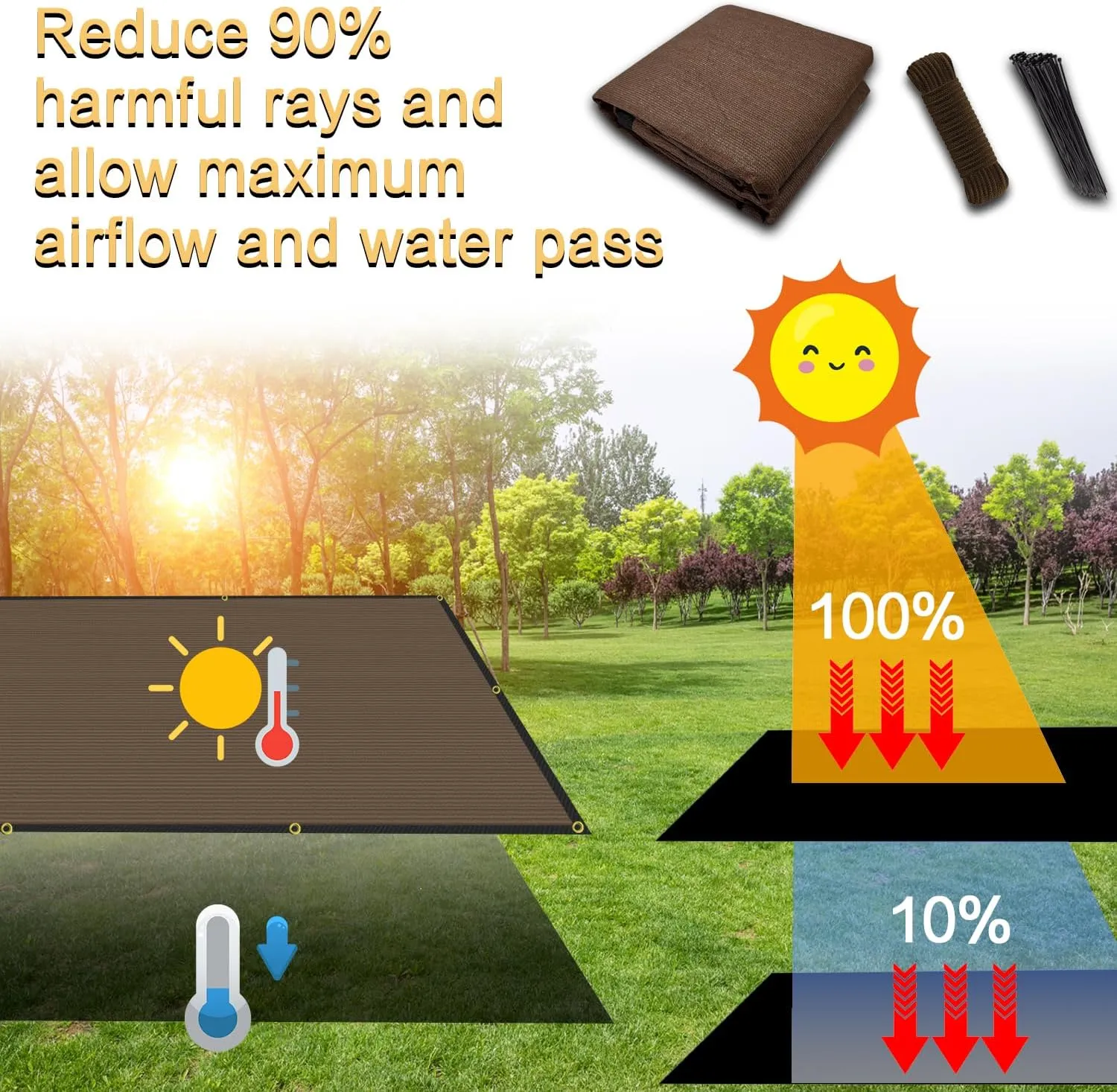 8'X10' Pergola Sun Shade Cloth with Reinforced Brass Grommets, Heavy-Duty 90-95% Outdoor Sunshade Canopy Cover Screens, Heat Blocking Mesh Tarp for Patio, Driveway, Deck, Porch