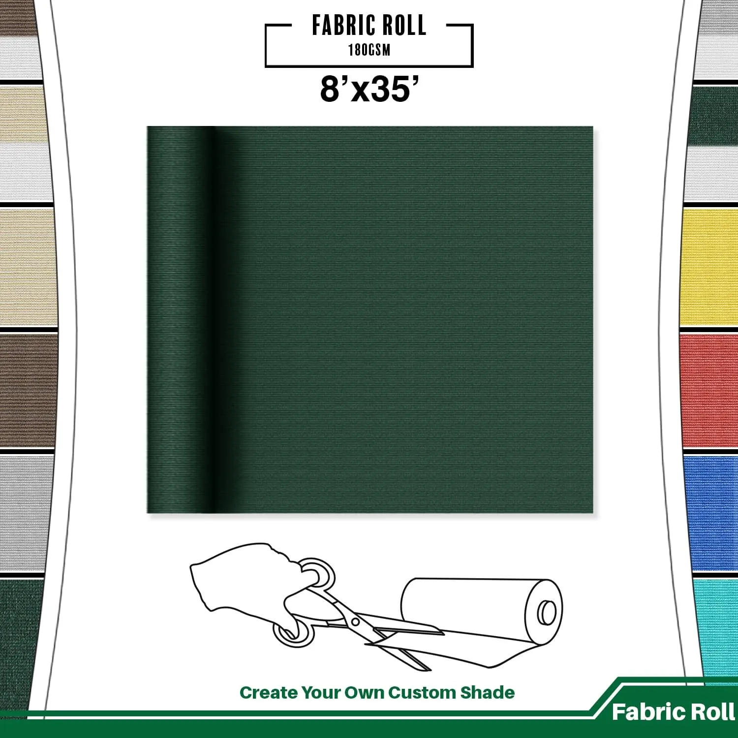 8'x35' Shade Cloth Sun Shade Fabric Roll Replaceable Canopy Pergola Cover UV Block Sunshade Sail Screen for Outdoor Patio Garden Gazebo Porch Deck, Green