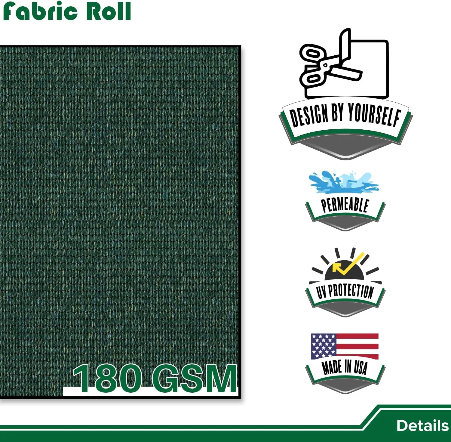 8'x35' Shade Cloth Sun Shade Fabric Roll Replaceable Canopy Pergola Cover UV Block Sunshade Sail Screen for Outdoor Patio Garden Gazebo Porch Deck, Green