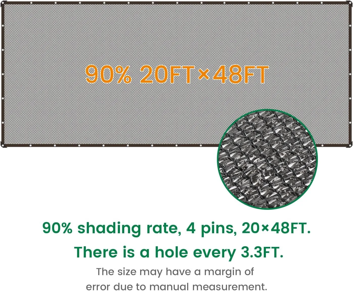90% 20 X 48 FT Black Shade Cloth, Outdoor Woven Sun Shade with Grommets, Durable Breathable Netting Shading Antifreezing for Patio, Garden, DIY Home, Plants Cover, Greenhouse, Dog Kennel