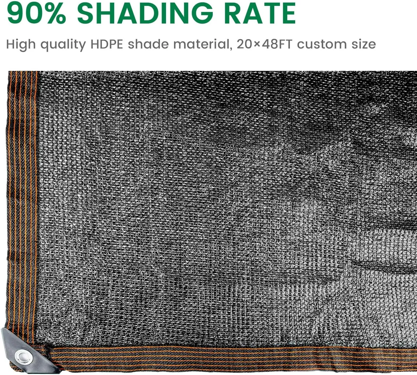 90% 20 X 48 FT Black Shade Cloth, Outdoor Woven Sun Shade with Grommets, Durable Breathable Netting Shading Antifreezing for Patio, Garden, DIY Home, Plants Cover, Greenhouse, Dog Kennel