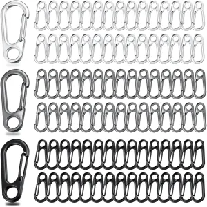 90PCS Mini Carabiner Clips Tiny Alloy Spring Snap Hook Keychain Clasps EDC Small Hanging Buckle for Backpack Camping Durable Paracord Accessories Tactical Survival Gear (3 Colors)