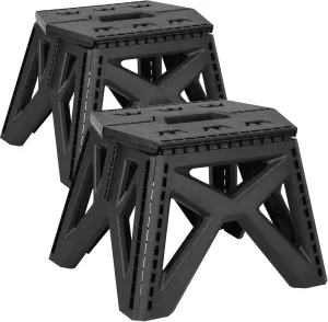 9" Folding Step Stool,2-Pcs,260 lbs,Non-Slip Folding Stools with Handle,Lightweight Plastic Foldable Stepstool for Kitchen,Bathroom & Living Room,camping (Black)