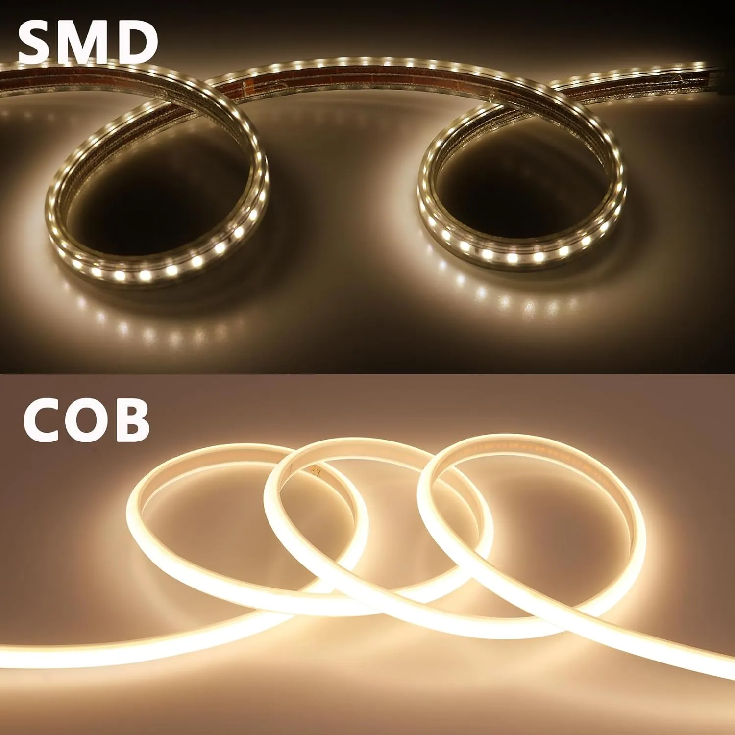 AC 110V COB LED Strip Light Outdoor Waterproof 65.6ft, 3000K Warm White Super Bright 200W CRI 90  LED Rope Lights, IP65 Flexible Cuttable, for Bedroom Garden Commercial House