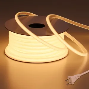 AC 110V COB LED Strip Light Outdoor Waterproof 65.6ft, 3000K Warm White Super Bright 200W CRI 90  LED Rope Lights, IP65 Flexible Cuttable, for Bedroom Garden Commercial House