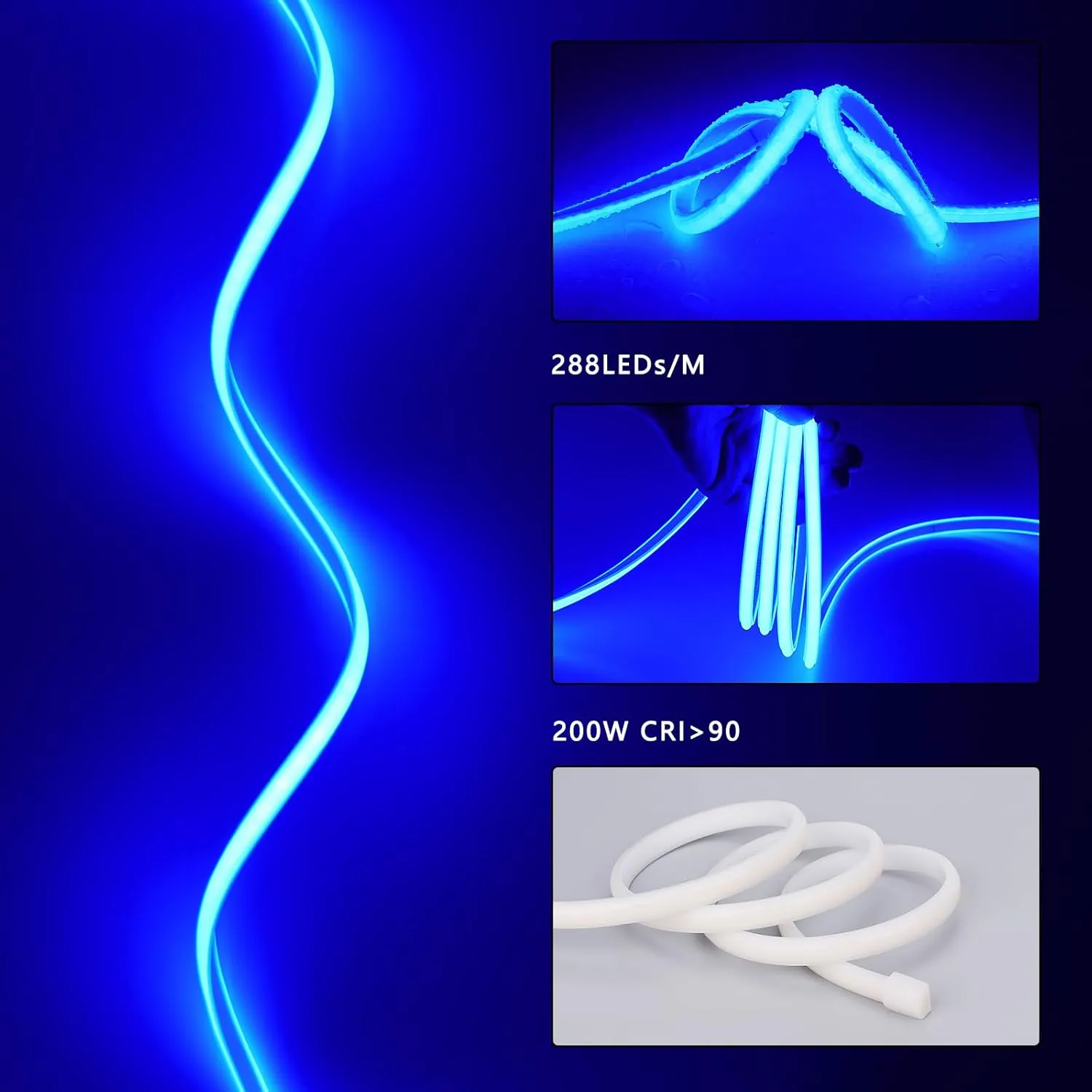AC 110V COB LED Strip Light Outdoor Waterproof 65.6ft, Blue Super Bright 200W LED Rope Lights, IP65 Flexible Cuttable, for Bedroom Garden Commercial House