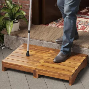 Acacia Wood Platform Step Stool, 3.5" Height Wooden Steps for Outdoor Use, Bed One Step Platform for Adults/Elderly, Non-Slip Prefab Porch Steps for Outside