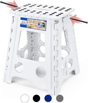 ACKO Folding Step Stool Foldable 16 Inch 400 lbs Capacity, Plastic Stools for Adults and Kids, Collapsible Stools for Kitchen, Office, Stepping Stool with Handle (White)