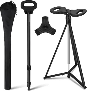 Adjustable Cane with Seat 2 in 1 Walking Portable Seat Lightweight Aluminum Cane Stools for Adults Sitting Folding Chairs with Storage Bag for Travel Elderly