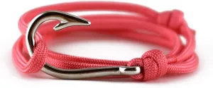 Adjustable Fish Hook Bracelet - Made in USA with 550 Military Paracord - 15% Donated to Marine Wildlife Conservation - Silver or Black Hook