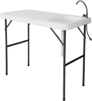 AIKVSXER Camping Tables Outdoor Folding Fish and Game Cleaning Table w/Sink Portable and Durable, Standard Garden Connection, Upgraded Drainage Hose, Stainless Steel Faucet