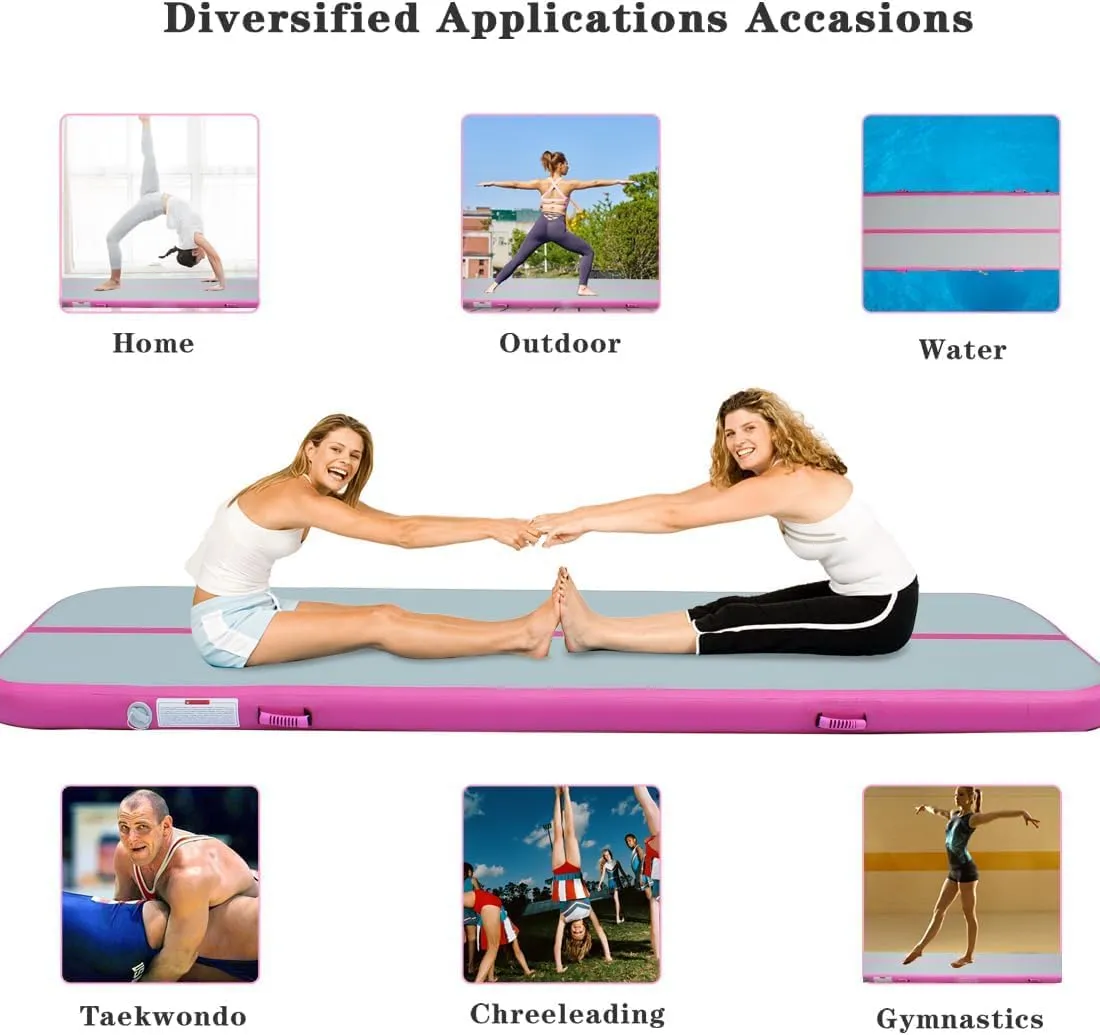 Air Tumble Track Mat 6.6ft 10ft 13ft 16ft 20ft Inflatable Gymnastics Tumbling Mat with Air Pump for Kids Adults, 4/8 inch Thick Gymnastic Mats for Home Use Gym Outdoor Cheerleading Training