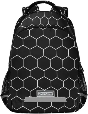 ALAZA Personalized Toddler Backpack School Girls Boys Bookbag Kids Bags Hexagonal Grid Black Children Student Daypack Travel Teen Name Customized
