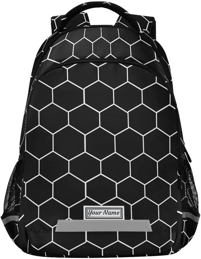 ALAZA Personalized Toddler Backpack School Girls Boys Bookbag Kids Bags Hexagonal Grid Black Children Student Daypack Travel Teen Name Customized
