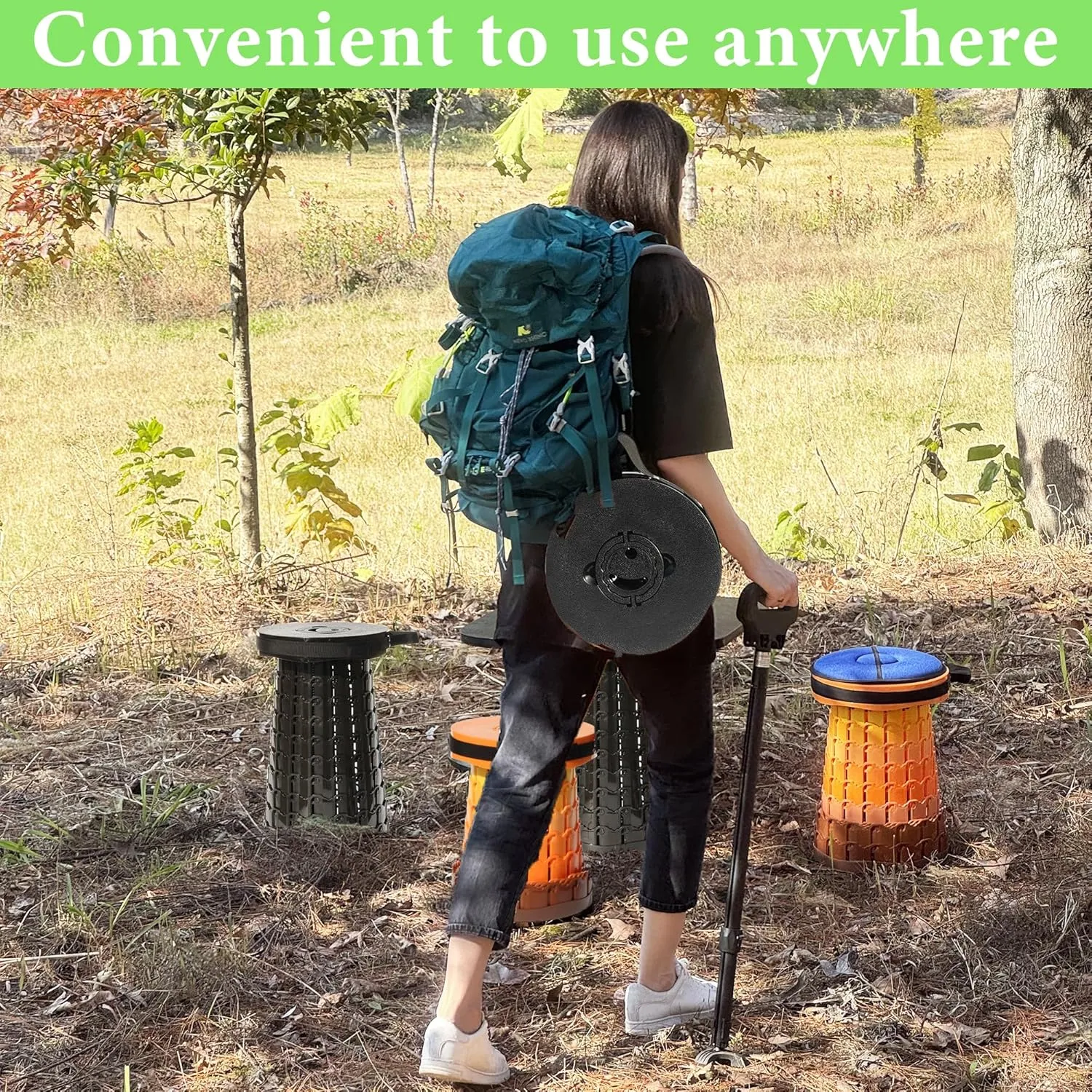 ALEVMOOM 19.7" Collapsible Stool Telescoping Stool with Cushion, Retractable Folding Stool for Adults Outdoor Camping Fishing, Width 11.8" Max Load 1000 lbs
