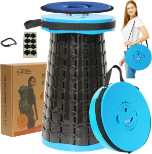 ALEVMOOM 2025 Upgraded XXL 19.7" Collapsible Stool with Seat Cushion, Retractable Folding Camping Stool for Adults Max Load 1000lbs, Heavy Duty for Fishing Hiking Gardening(Blue-XXL)