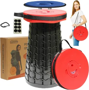 ALEVMOOM 2025 Upgraded XXL 19.7" Collapsible Stool with Seat Cushion, Retractable Folding Camping Stool for Adults Max Load 1000lbs, Heavy Duty for Fishing Hiking Gardening(Red-XXL)