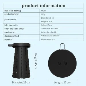 ALEVMOOM Upgraded Collapsible Stool with Cushion,440LBS Max Weight,17.7" Height Adjustable,Sturdy Portable Telescoping Stool,Folding Camping Stool for Outdoor Hiking Travel