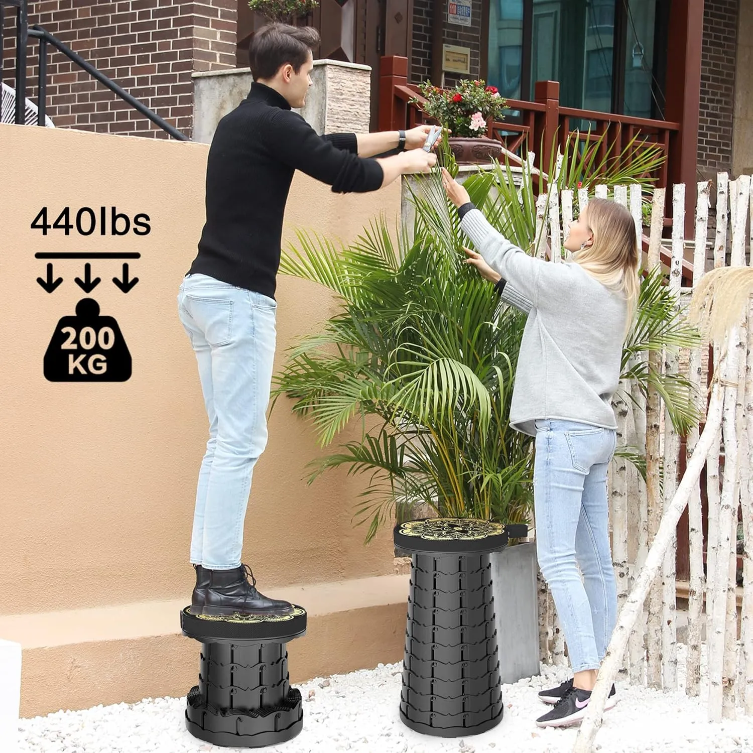 ALEVMOOM Upgraded Portable Collapsible Folding Stool with Cushion Retractable Telescoping Stool for Adults Sturdy Capacity 440lbs Camping Chair for Outdoor Hiking Garden BBQ with Bag