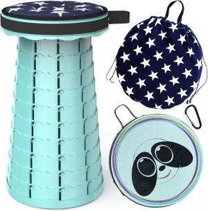 ALEVMOOM Upgraded Telescoping Collapsible Stool with Cushion, Folding Stool with Printing Portable Retractable Foldable Seat Max Load 550lbs for Adults Camping Fishing Outdoor