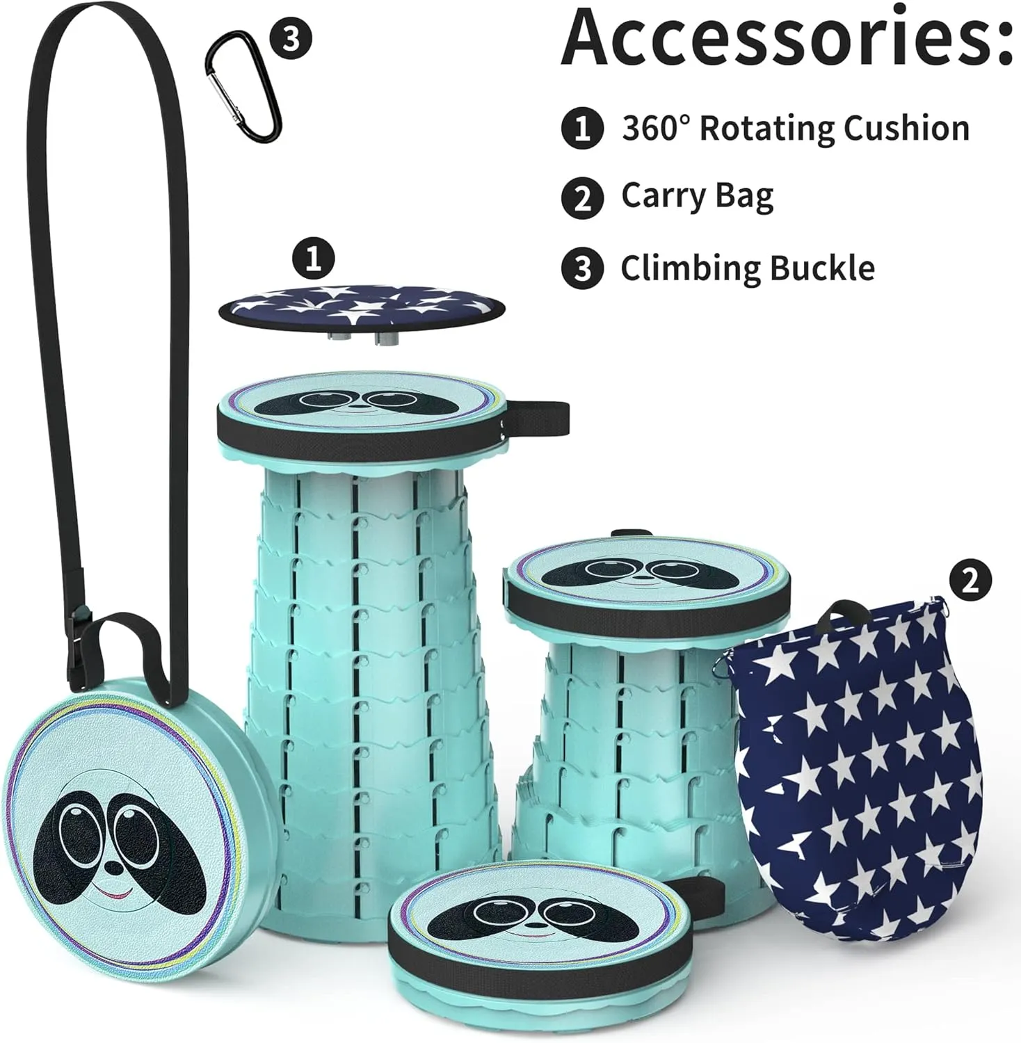ALEVMOOM Upgraded Telescoping Collapsible Stool with Cushion, Folding Stool with Printing Portable Retractable Foldable Seat Max Load 550lbs for Adults Camping Fishing Outdoor