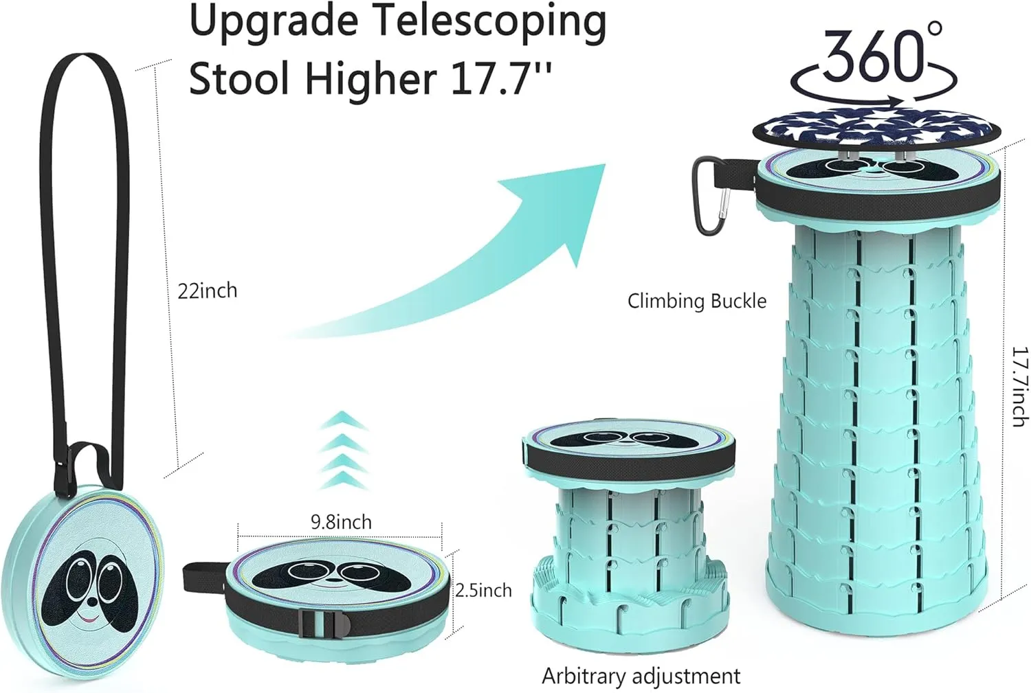 ALEVMOOM Upgraded Telescoping Collapsible Stool with Cushion, Folding Stool with Printing Portable Retractable Foldable Seat Max Load 550lbs for Adults Camping Fishing Outdoor