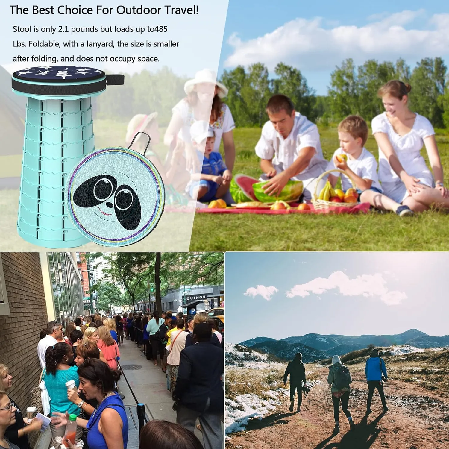 ALEVMOOM Upgraded Telescoping Collapsible Stool with Cushion, Folding Stool with Printing Portable Retractable Foldable Seat Max Load 550lbs for Adults Camping Fishing Outdoor
