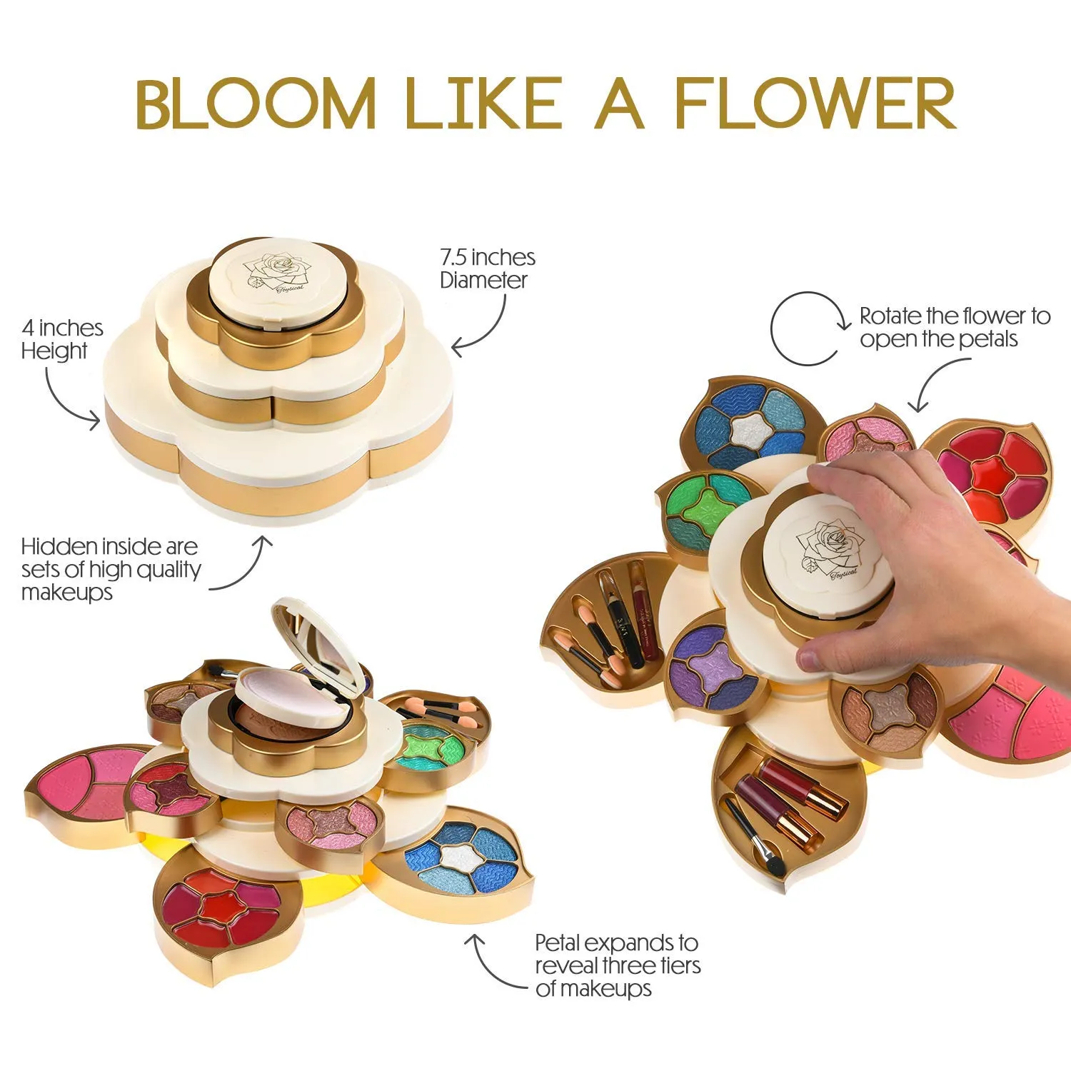 All In One Makeup Kit for Teens and Women - Flower Makeup Set for Girls with Pigmented Eyeshadows, Lip Creams, Blushes, Concealer and Mirror - Full Starter Makeup Gift Set for Beginners