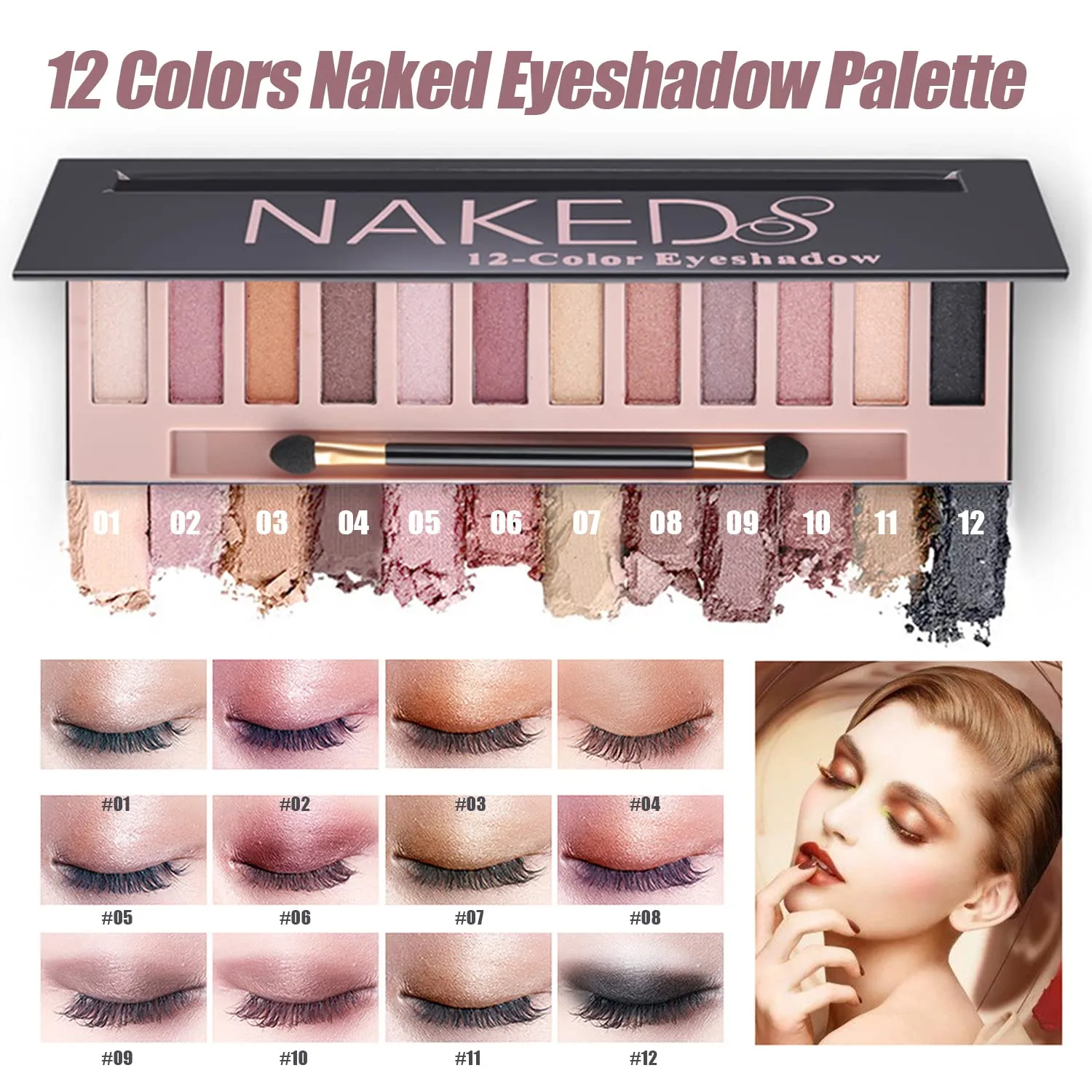 All in One Makeup Kit, Includes 12 Colors Naked Eyeshadow Palette, Beige Liquid Foundation, Lipstick Set, Eyebrow Soap, Eyeliner Stamp, Waterproof Mascara, Makeup Brush, Makeup Sponges