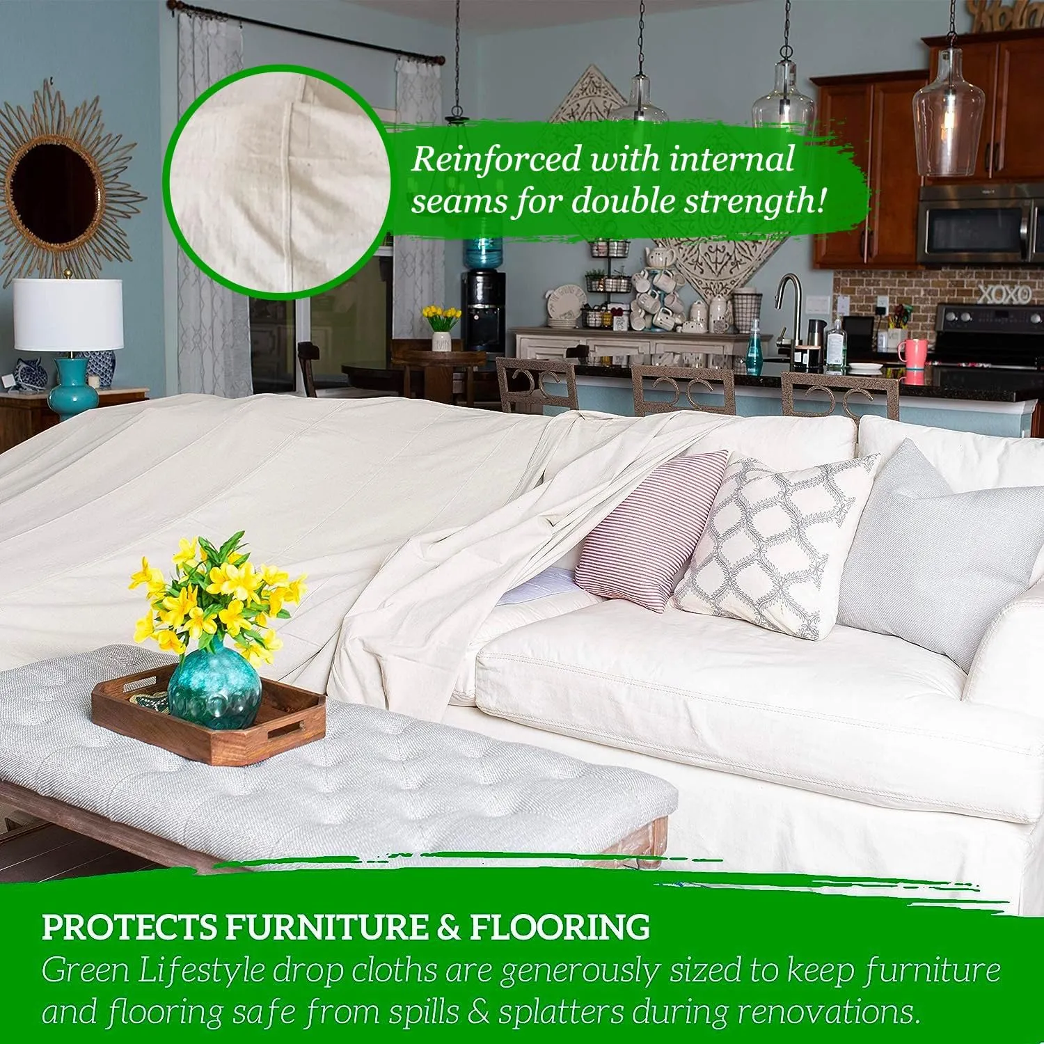 All Purpose Canvas Drop Cloth - Canvas Tarp, Canvas Fabric Drop Cloth Curtains, Drop Cloth for Painting, Floor & Furniture Protection, Painters Drop Cloth, Paint Drop Cloth (Canvas Sheet 6x9)
