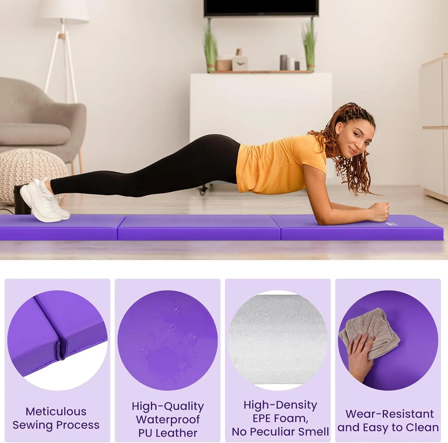 All Purpose Extra Thick High Density Anti Tear Gymnastics Gym Folding Exercise Aerobics Mats, Multiple Sizes and Colors Available