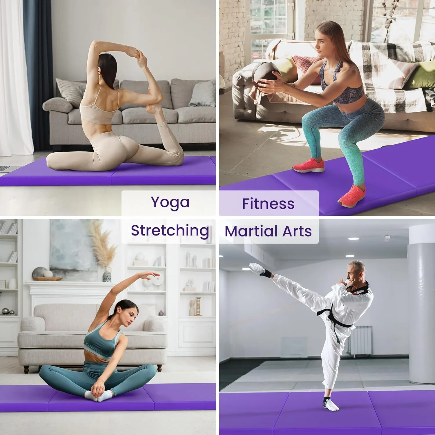All Purpose Extra Thick High Density Anti Tear Gymnastics Gym Folding Exercise Aerobics Mats, Multiple Sizes and Colors Available