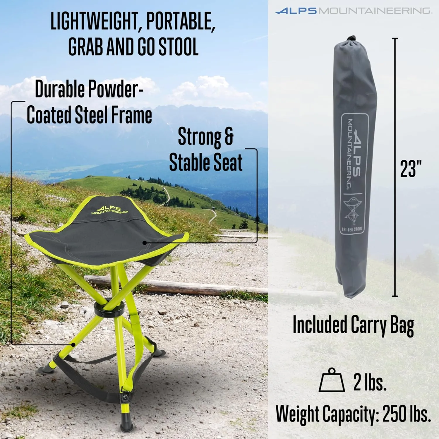 ALPS Mountaineering Tri-Leg Stool - Charcoal/Citrus, New