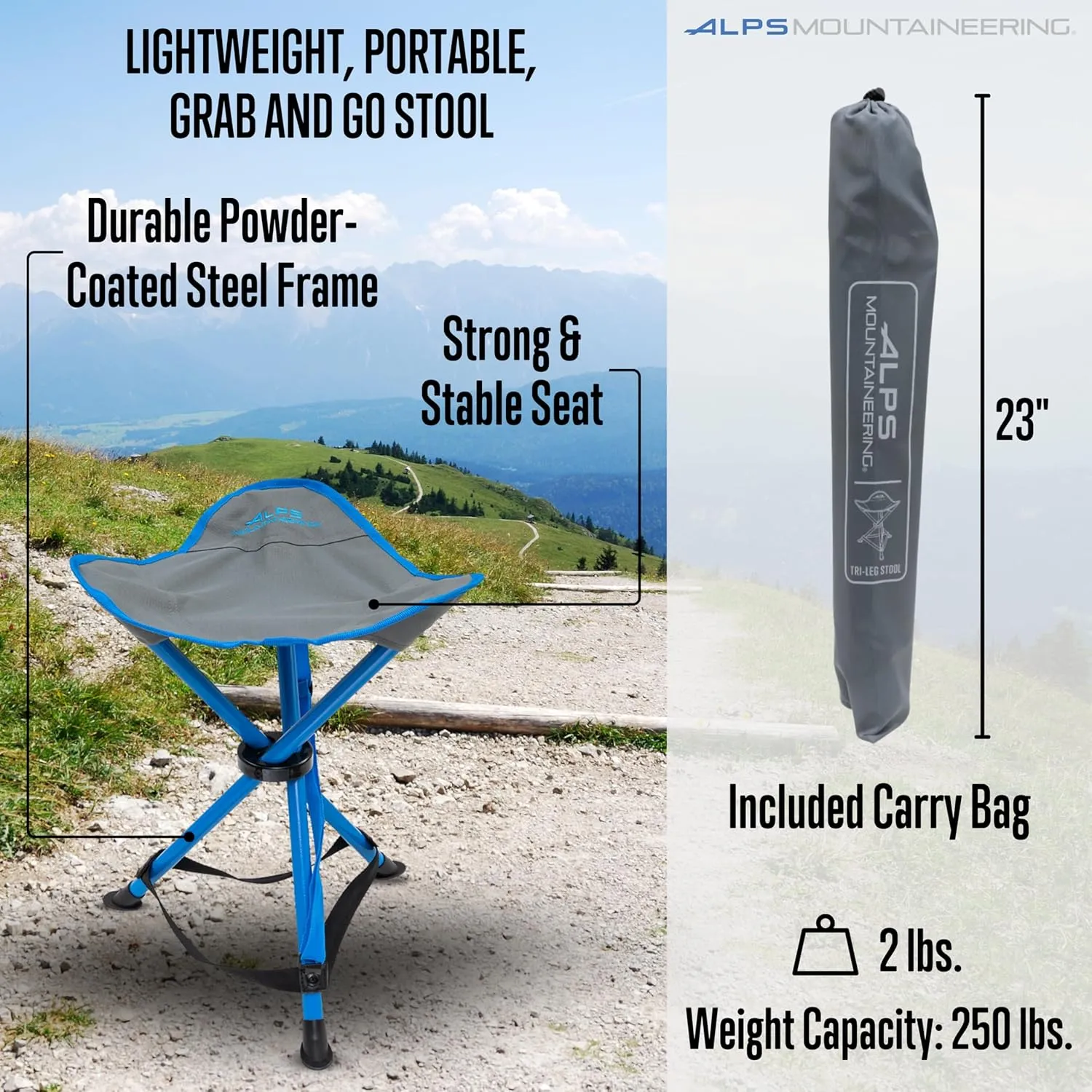 ALPS Mountaineering Tri-Leg Stool - Gray/Ocean, New
