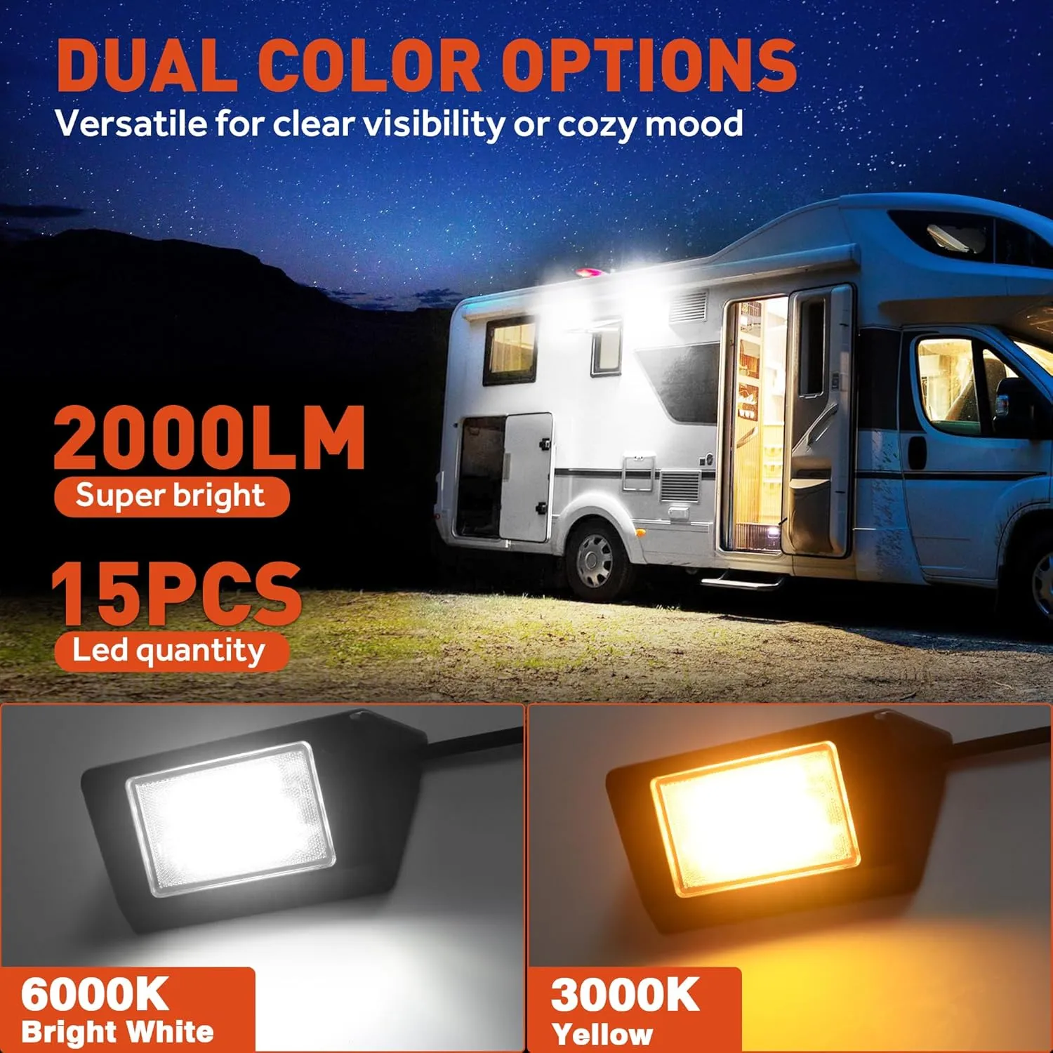 Aluminum RV LED Exterior Porch Light IP67 Waterproof - Dual Color Switchable White & Yellow 10-30V DC Low Current 5" Lighting Fixture 45W 2000LM for RV, Trailer, Camper-2 Pack