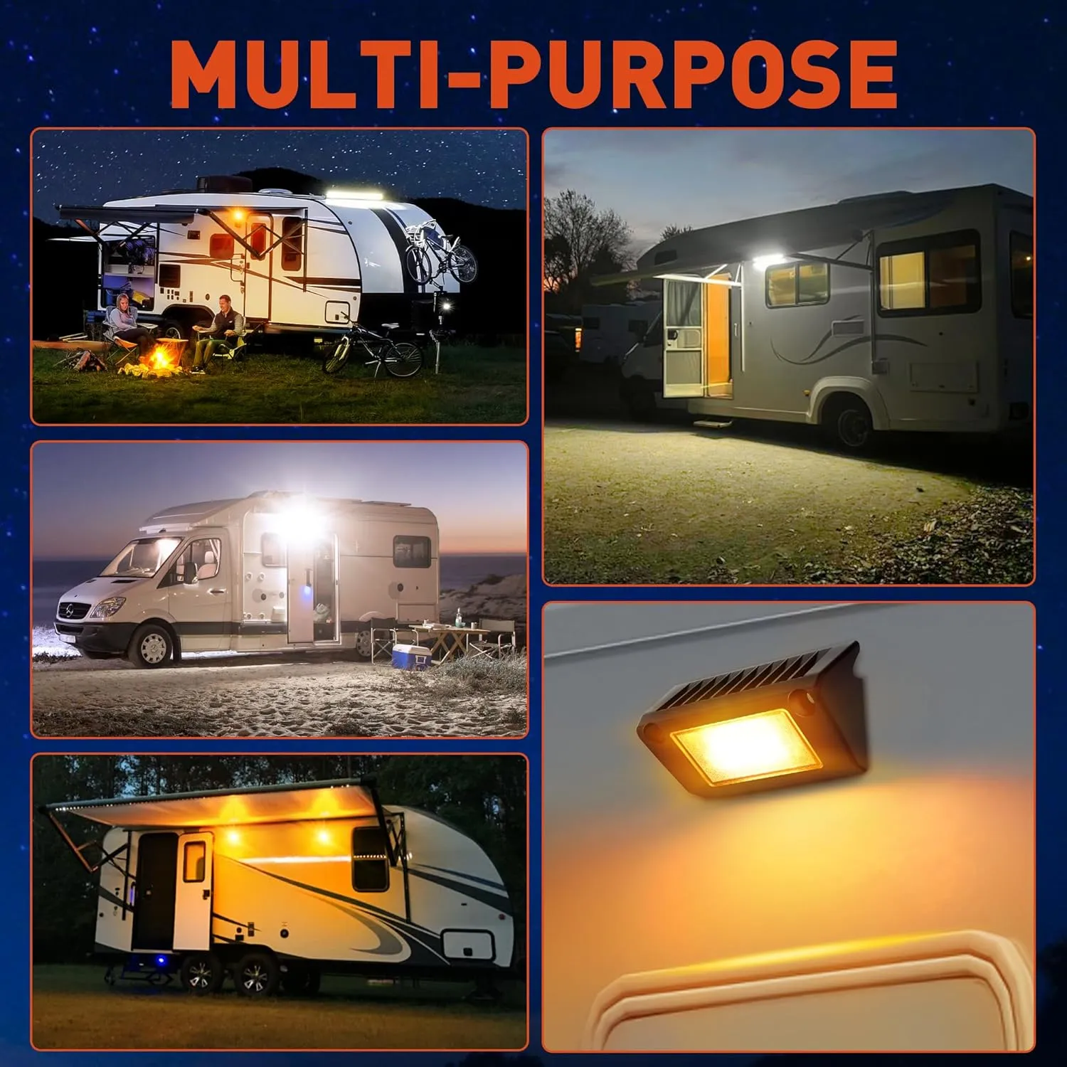 Aluminum RV LED Exterior Porch Light IP67 Waterproof - Dual Color Switchable White & Yellow 10-30V DC Low Current 5" Lighting Fixture 45W 2000LM for RV, Trailer, Camper-2 Pack