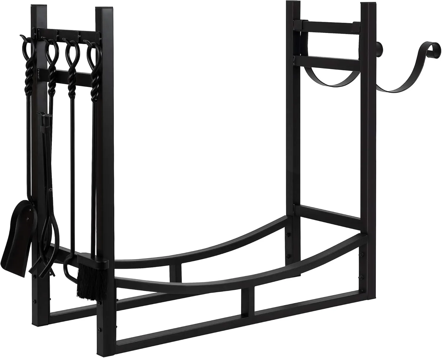 AMAGABELI GARDEN & HOME 30.7in Large Firewood Rack With Fireplace Tools Set Wrought Iron Indoor Outdoor Kindling Log Holder Heavy Duty Wide Wood Storage Log Rack Accessories Shovel Poker Tongs Broom
