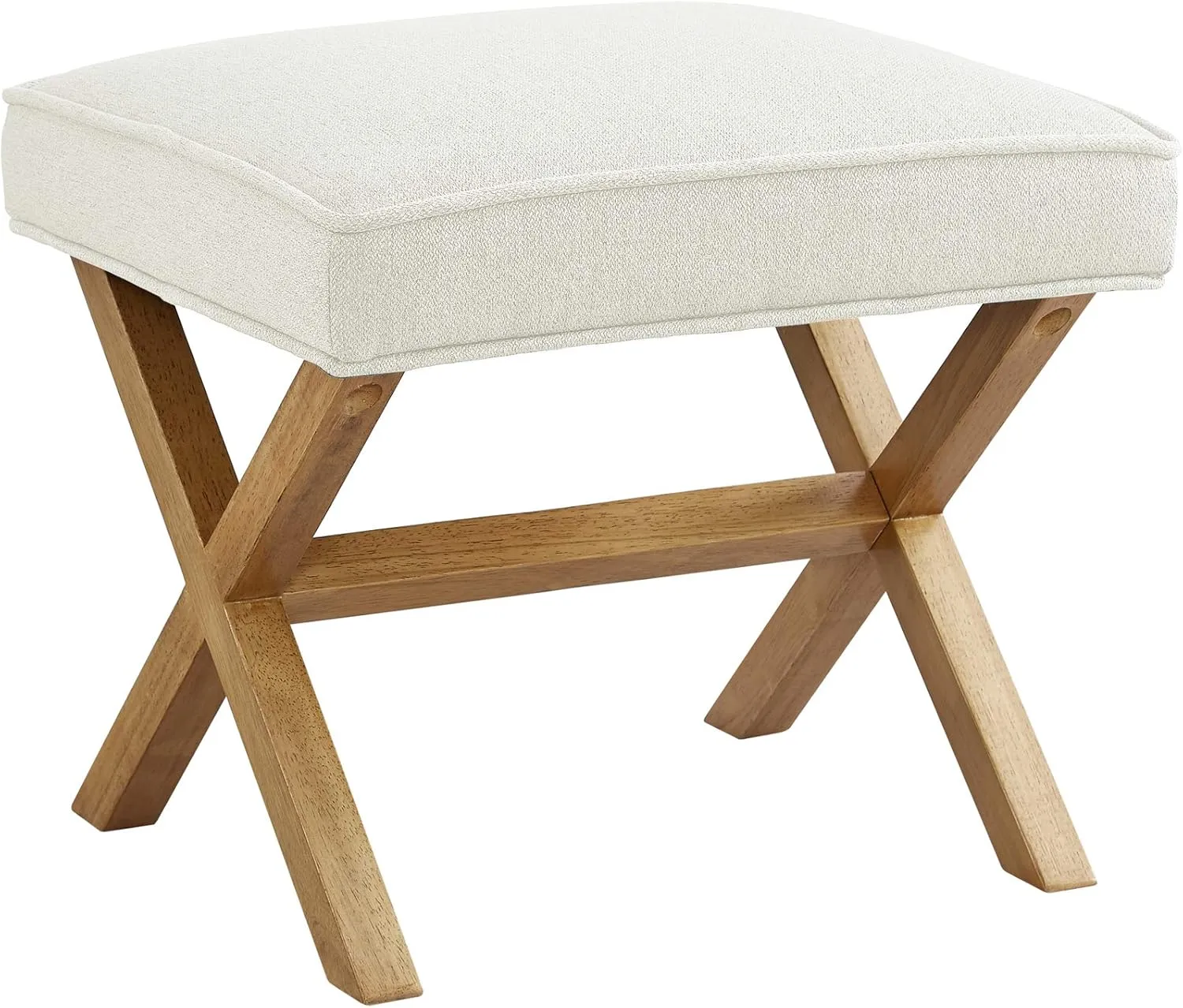 Amazon Basics Small Ottoman Foot Rest, Mid-Century Modern X Square Polyester Foot Stool, Linen, Ivory White, 18"D x 19.8"W x 18.3"H (Previously Rivet Brand)