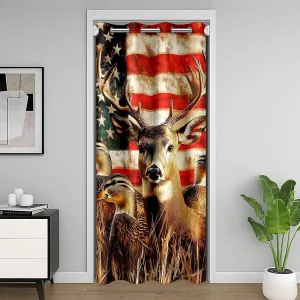 American Flag Door Drape,Deer Hunting Door Curtain for Doorway Privacy for Boys Teens Kids Rustic Duck Country Cabin Jungle Blackout Curtain,Farmhouse Woodland Camouflage Animal Decor,42"W X 84"L