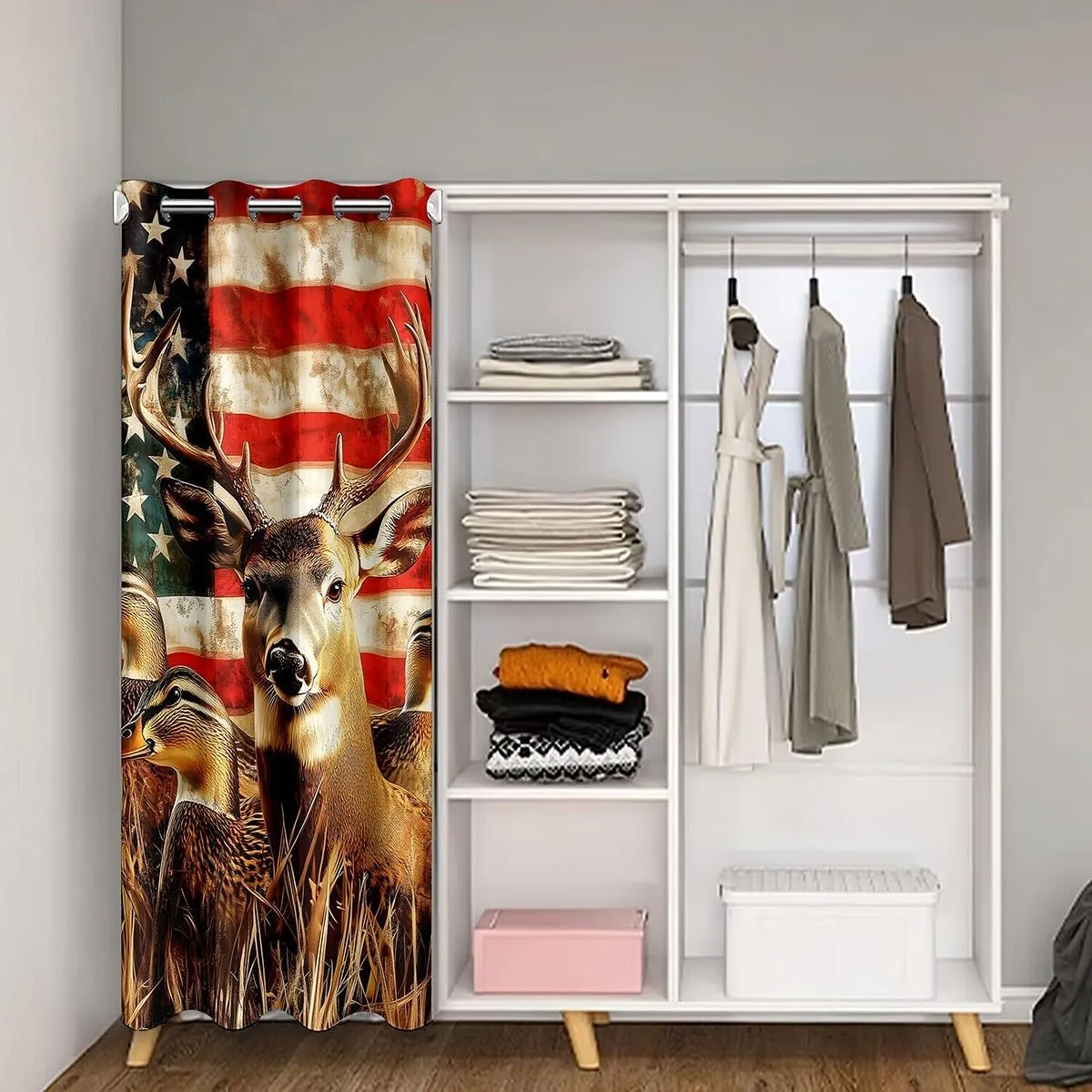 American Flag Door Drape,Deer Hunting Door Curtain for Doorway Privacy for Boys Teens Kids Rustic Duck Country Cabin Jungle Blackout Curtain,Farmhouse Woodland Camouflage Animal Decor,42"W X 84"L