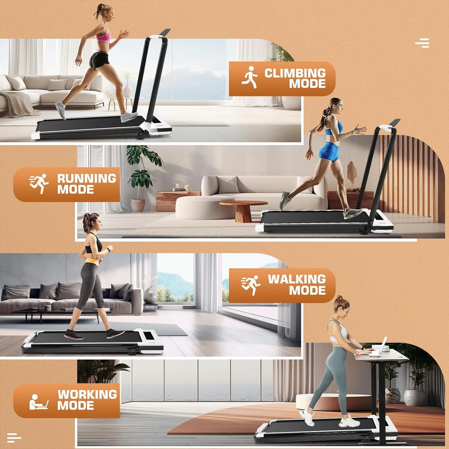 ANCHEER Treadmills with Incline, Under Desk /2s Folding/Max 300 lb Capacity-Walking Pad/Compact Electric Treadmill for Home/Gym/Office with LED Touch Screen/Remote Watch