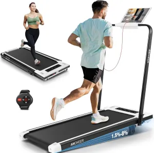 ANCHEER Treadmills with Incline, Under Desk /2s Folding/Max 300 lb Capacity-Walking Pad/Compact Electric Treadmill for Home/Gym/Office with LED Touch Screen/Remote Watch
