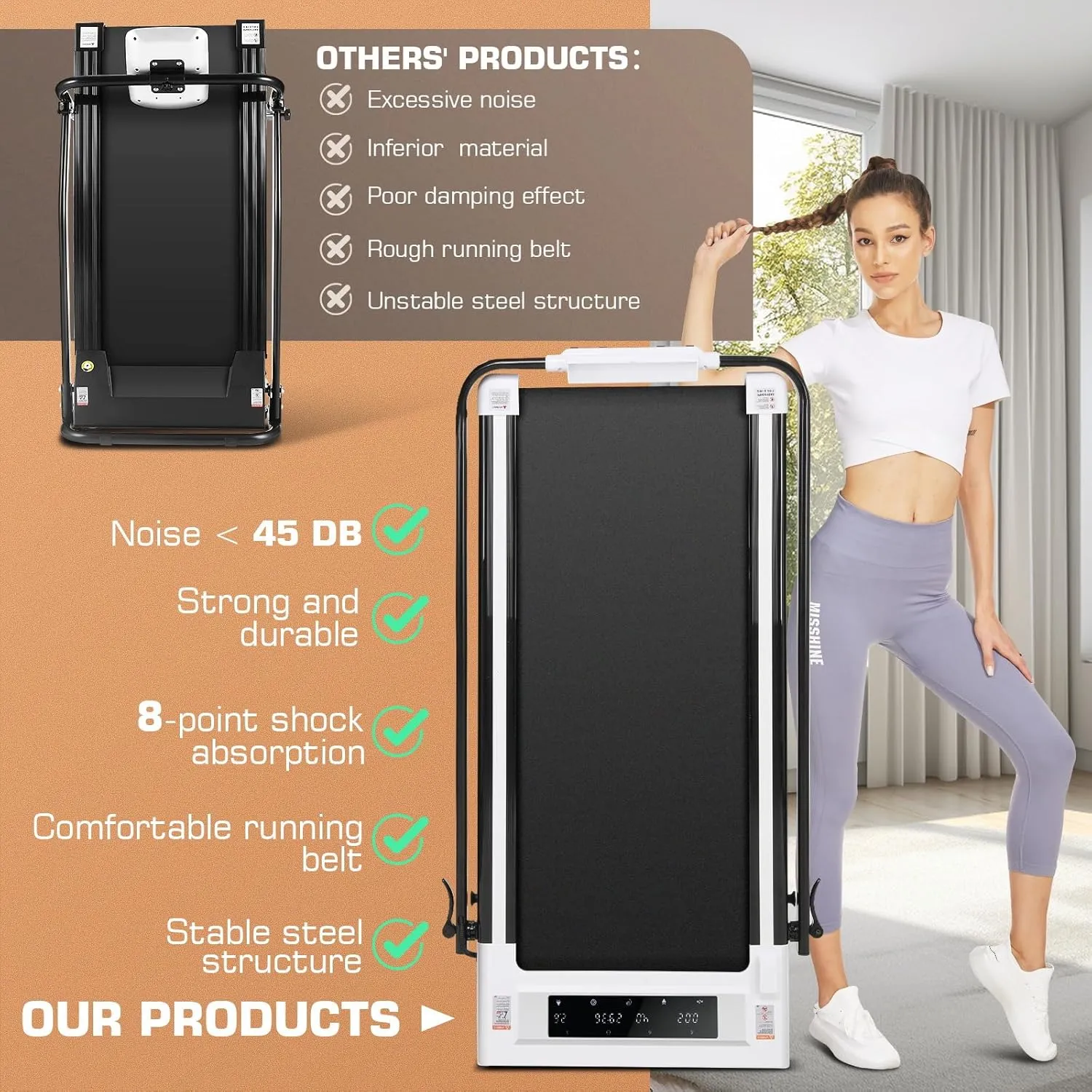 ANCHEER Treadmills with Incline, Under Desk /2s Folding/Max 300 lb Capacity-Walking Pad/Compact Electric Treadmill for Home/Gym/Office with LED Touch Screen/Remote Watch