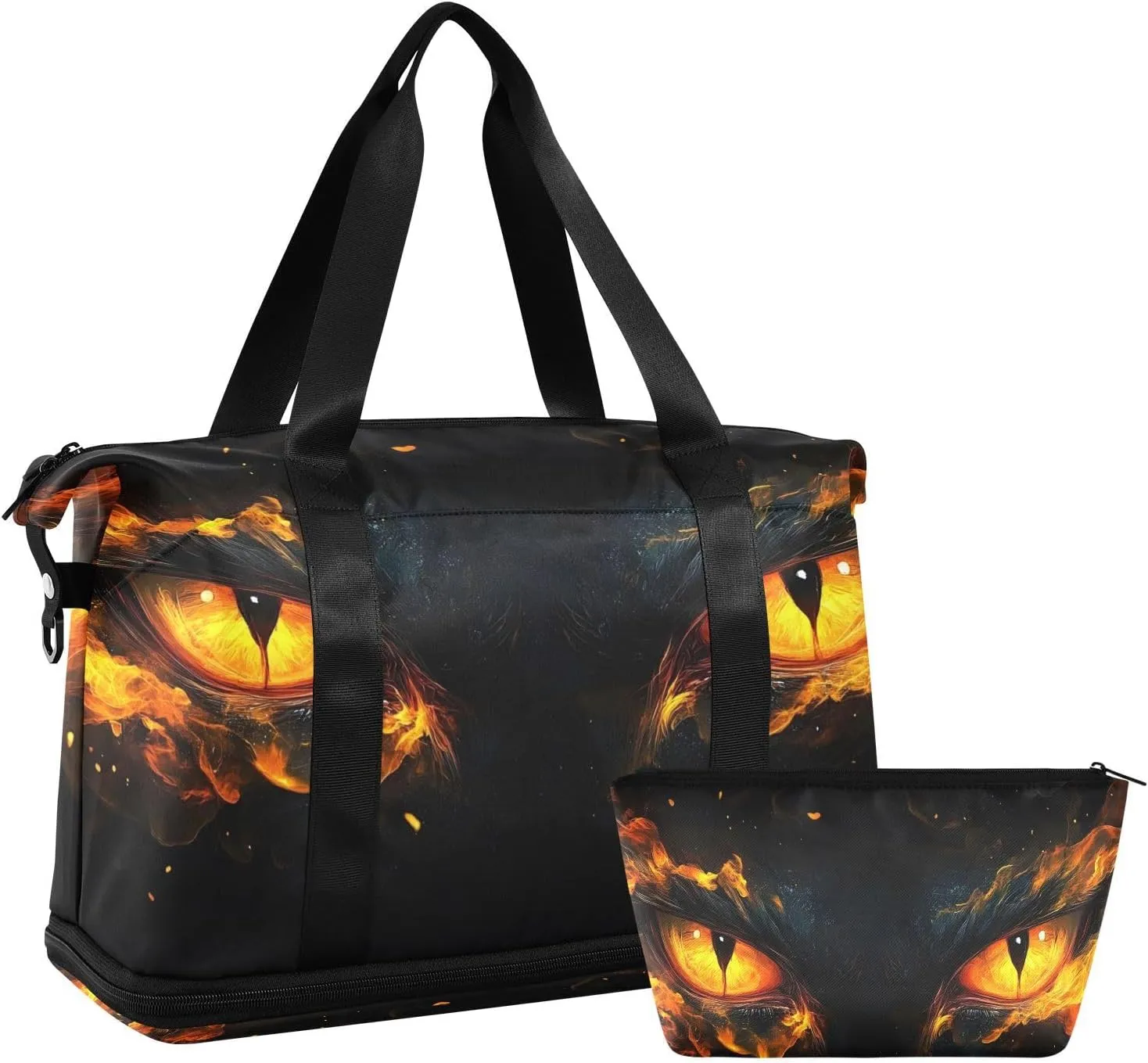 Angry Fire Dragon Eyes Gym Bag for Women Sport Travel Duffel Bag Shoulder Weekender Overnight Bags with Wet Pocket & Shoe Compartment