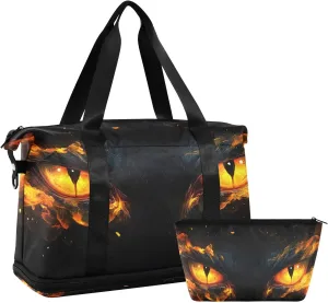 Angry Fire Dragon Eyes Gym Bag for Women Sport Travel Duffel Bag Shoulder Weekender Overnight Bags with Wet Pocket & Shoe Compartment