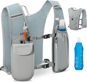 Aojudic Running Hydration Vest - Lightweight Trail Running Pack with 500ml Soft Flask, Waterproof Phone Pocket & No-Bounce Straps for Marathon, Cycling (Grey)