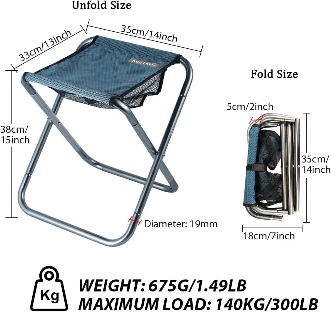 AOUTACC Ultralight Portable Folding Camping Stool for Outdoor Fishing Hiking Backpacking Travelling(XL:13"x14"x15";Large:11.8"x11"x11.4"; Medium:8.3"x9.5"x 11")