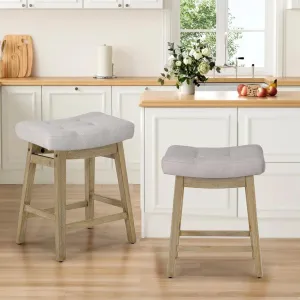 AQO Counter Height Bar Stools Set of 2, Barstools with Upholstered Saddle Seat and Solid Wood Legs 24 Inch Kitchen Counter Stools for Bar, Dining, Farmhouse, Beige Fabric