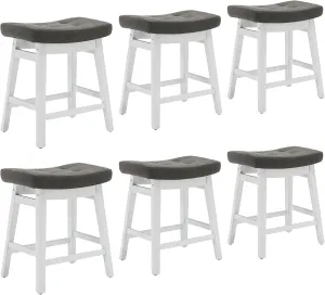 AQO Counter Height Bar Stools Set of 6, Barstools with Upholstered Leather Saddle Seat and Solid Wood Legs 24 Inch Kitchen Counter Stools for Bar, Dining, Farmhouse, Grey
