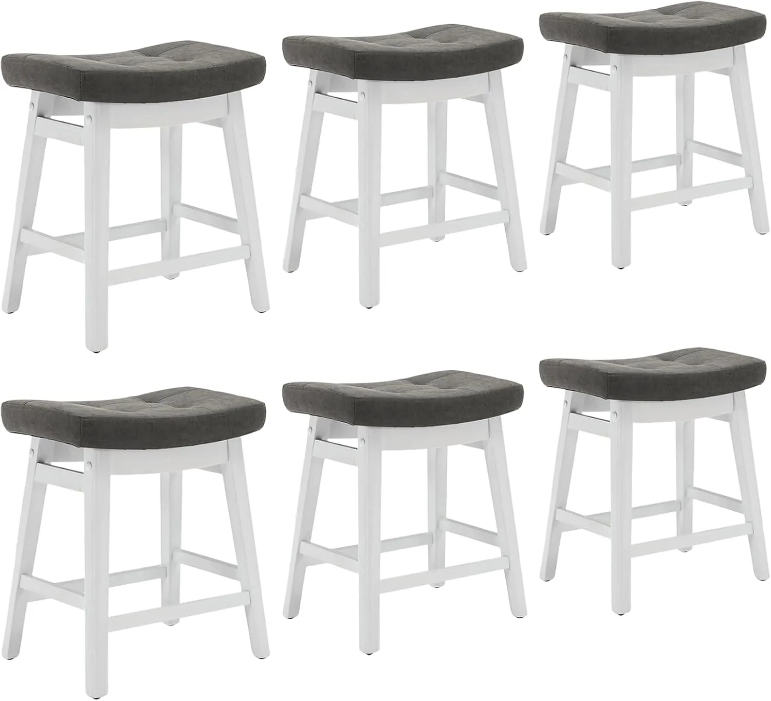 AQO Counter Height Bar Stools Set of 6, Barstools with Upholstered Leather Saddle Seat and Solid Wood Legs 24 Inch Kitchen Counter Stools for Bar, Dining, Farmhouse, Grey